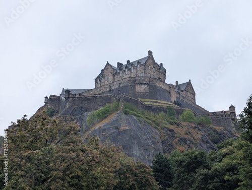 Edinburgh Castle perched atop Castle Rock overlooking the city of Edinburgh Scotland