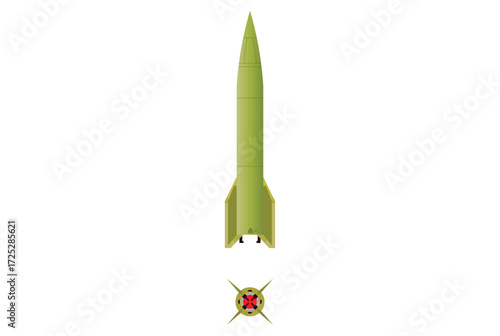 Green Rocket Missile Illustration With Fins And Target Symbol For Defense, Space, And Technology Projects