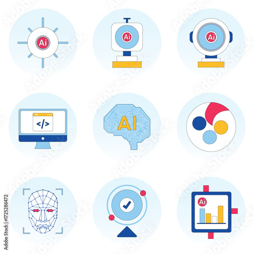 AI Tools & Technology Vector Icons Set – Flat Style