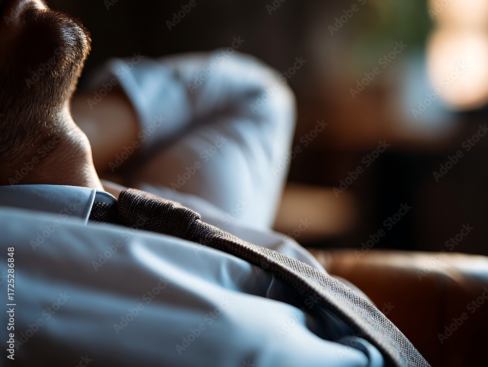 Fototapeta premium Businessman resting in chair with closed eyes, concept of relaxation, stress relief and balance between work and personal life