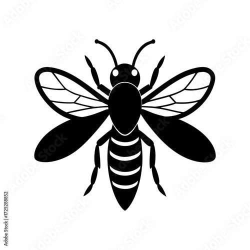 Vector art of silhouette of a bee with wings spread