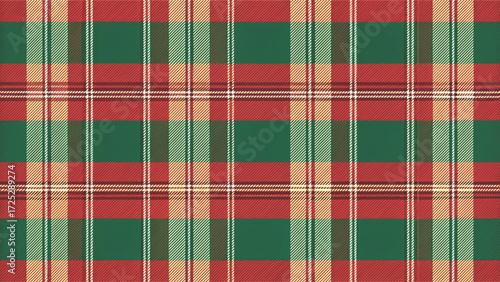 Seamless plaid pattern with thick red stripes, thin green lines  background 
