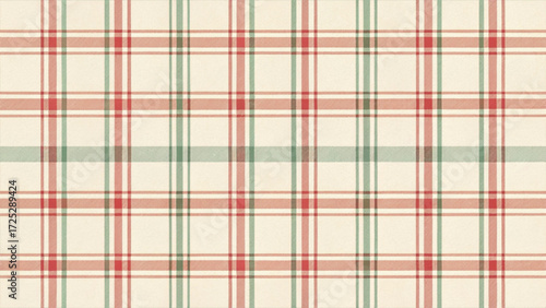 Seamless plaid pattern with thick red stripes, thin green lines  background 
