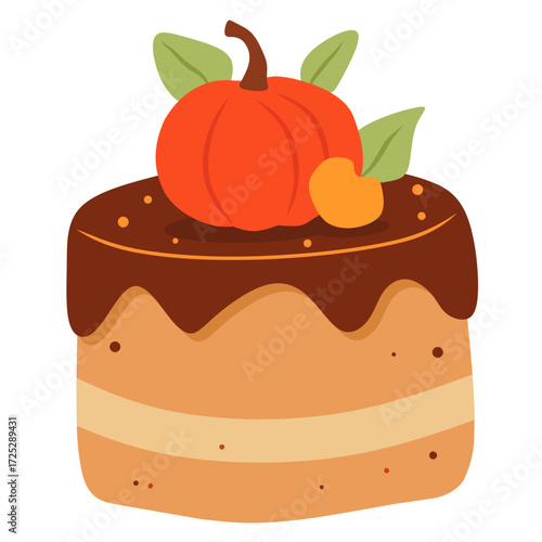 pumpkin cake with chocolate topping illustration, vector for design