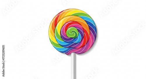 A vibrant rainbow lollipop, a sweet treat with a swirl of colors, perfect for satisfying your sweet tooth cravings