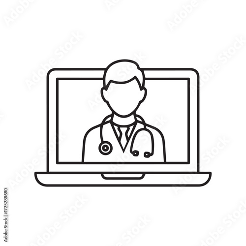 Connecting with your doctor online for convenient virtual consultation telehealth with a simple black and white line