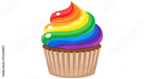 A delightful cupcake with rainbow frosting, a sweet treat that brings joy and color to any celebration or dessert time