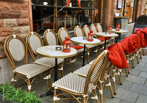 Photography Smoking area with plaids in cold time, Stockholm, Sweden.