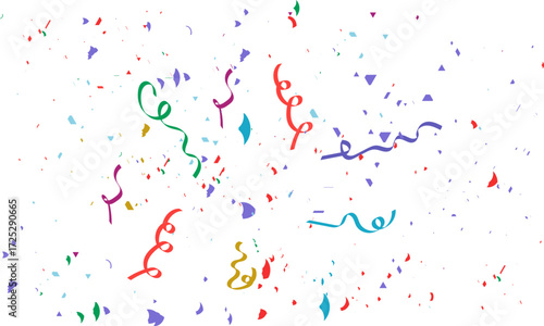 Confetti celebration background for festive vector illustration. Colorful confetti and steamers on white background, festive celebration vector. confetti, celebration, party, festive, streamers