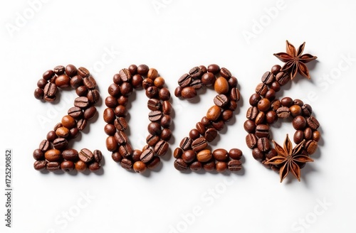 numbers 2026 made from coffee beans on a white background	