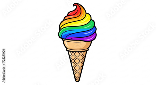 A vibrant rainbow ice cream cone, perfect for summer treats, pride celebrations, and colorful dessert cravings