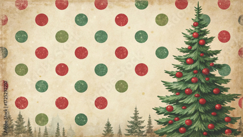 Vintage kraft paper background with random watercolor red and green polka dots background 