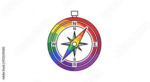 Rainbow compass rose, a symbol of diversity and inclusion, representing the journey towards equality and acceptance for all