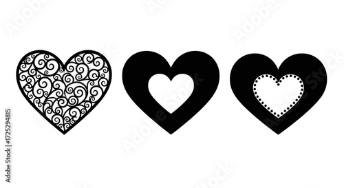 Elegant heart designs collection for Valentine's Day, wedding, or romantic projects, originally from a vector graphic