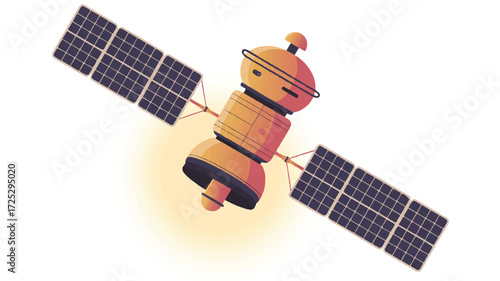 A minimalist illustration of a communications satellite in a flat design style