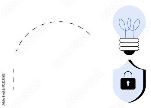 Light bulb with minimalist shield and lock symbol emphasizing protection, ideas, and data security. Ideal for technology, innovation, cybersecurity, intellectual property, safe solutions, smart