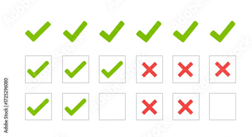 Vibrant checkmarks and crosses displaying progress or results, perfect for presentations or surveys