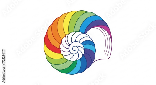 Rainbow spiral shell vector illustration colorful seashell in spectrum colors abstract nautilus shell with rainbow pattern