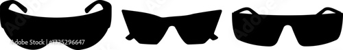 Trendy sunglasses collection for summer style and protection against sun's rays, three different shapes