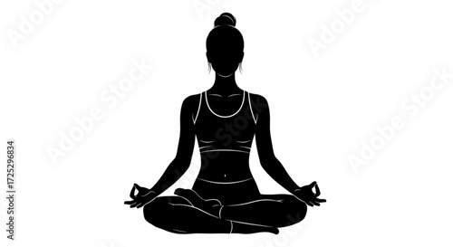 A silhouette of a woman in lotus position, meditating peacefully a symbol of mindfulness, yoga, and inner peace