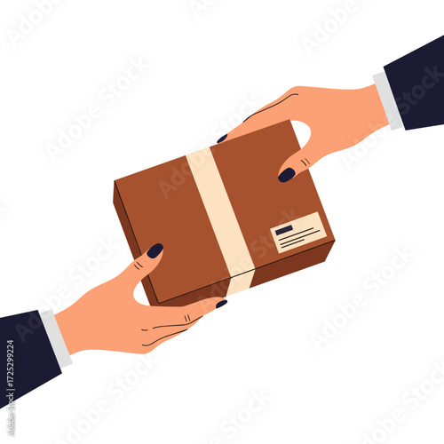 Hands exchanging a package parcel delivery service.