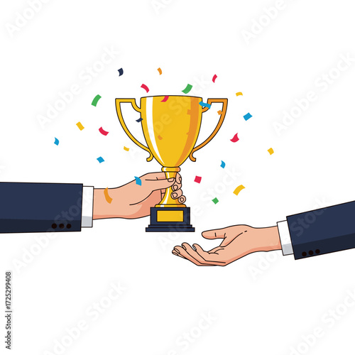 Award Ceremony Presenting Trophy to Winner with Confetti.