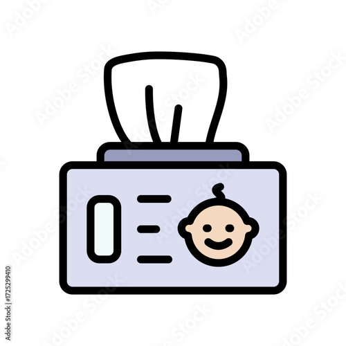 Baby wipe color icon. Wet wipes package icon. Antibacterial wet wipes tissue flat illustration on white background.