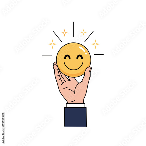 Hand Holding a Happy Smiley Face Icon.