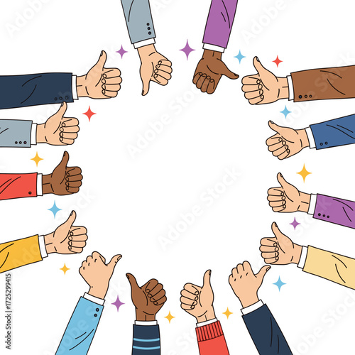 Many Hands Giving Thumbs Up In A Circle.