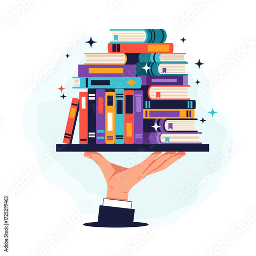 Stack of Books Held by a Hand.