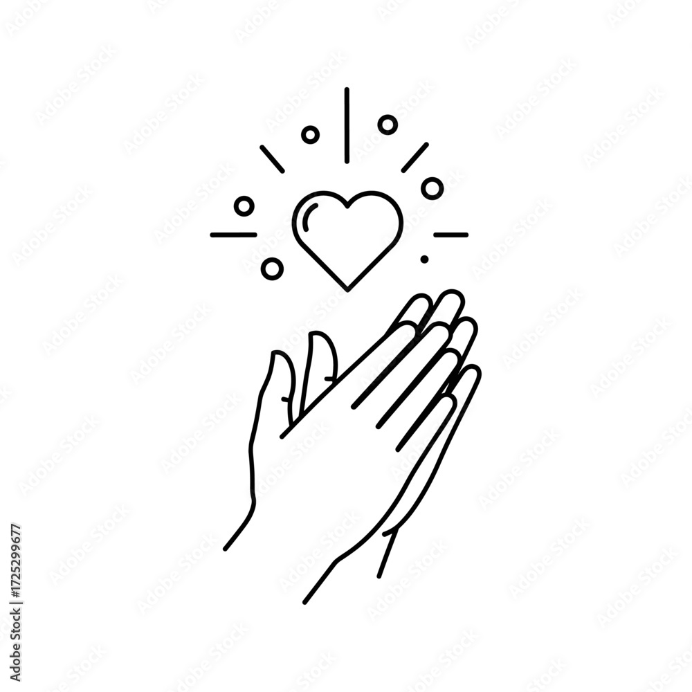 Fototapeta premium Praying Hands with Heart Symbol and Rays.