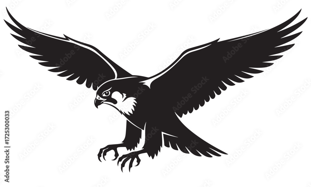 Obraz premium Black Silhouette of a Majestic Eagle with Spread Wings and Extended Talons