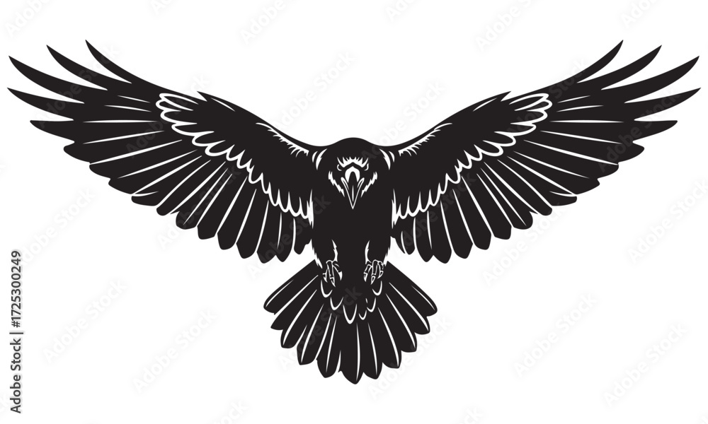 Obraz premium Black Silhouette of a Bird in Flight with Spread Wings