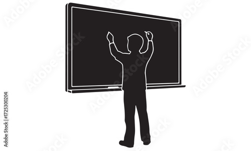 Minimalist Black Silhouette of a Human Figure with a Large Rectangular Screen