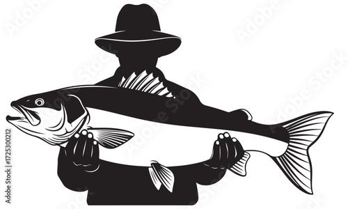 Silhouette of an Angler Holding a Large Fish Catch