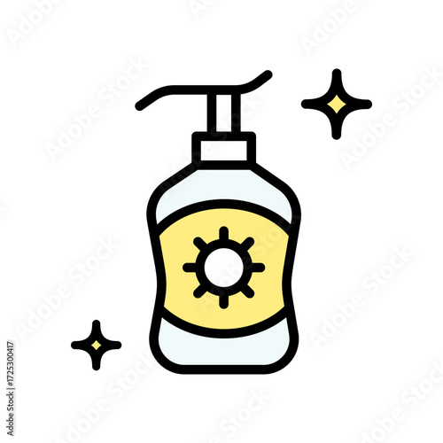 Sunblock, Sunscreen, Lotion. Summer Color Icon. Vector Illustration Logo Template. Skin care sign, designed for web and app.
