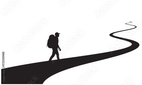 Solitary Traveler Walking on a Winding Path Silhouette