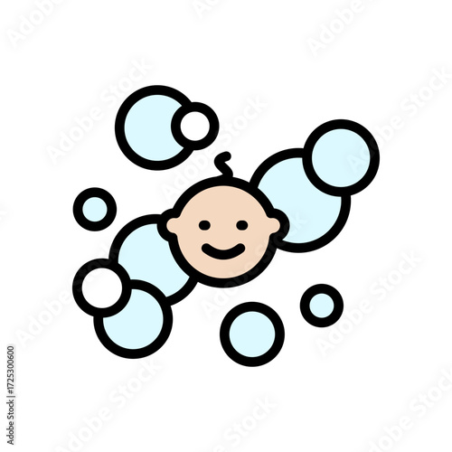 Bathing baby color icon. Simple sign for mobile concept and web design. Baby taking a bath vector icon. Symbol, logo illustration.