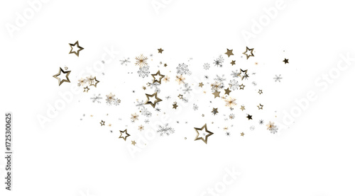 Elegant design with gold stars, silver snowflakes. Perfect for holidays, celebrations, and winter themes.