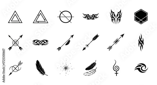 Trendy tattoo art designs collection with minimalist style and symbolic elements for creative inspiration