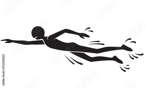 Black Silhouette of a Swimmer Performing a Freestyle Stroke