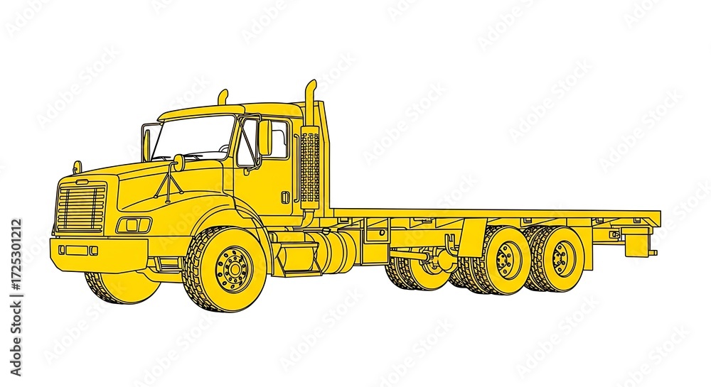 Obraz premium Yellow flatbed truck freightliner vehicle transport automobile drawing
