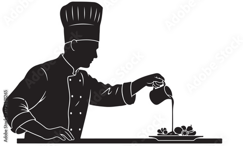 Silhouette of a Professional Chef Plating a Gourmet Dish