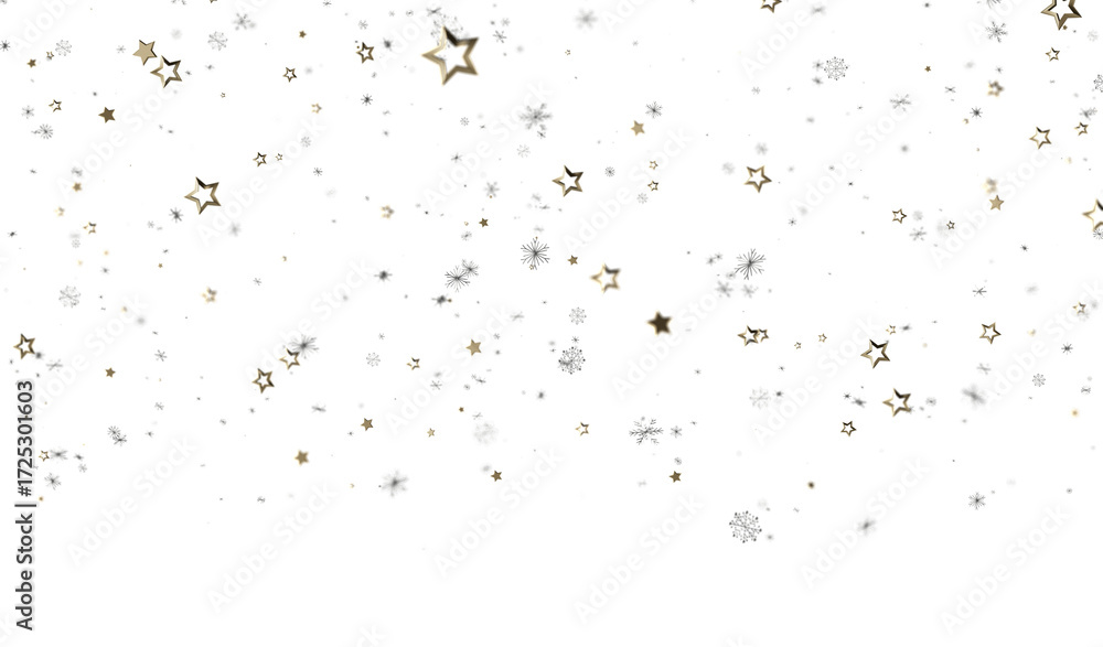 Fototapeta premium Sparkling winter magic. Festive background with gold stars and snowflakes. Perfect for holidays.