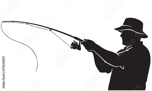 Silhouette of Person Fishing with Rod and Reel