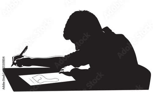 Silhouette of a Person Drawing or Writing at a Desk