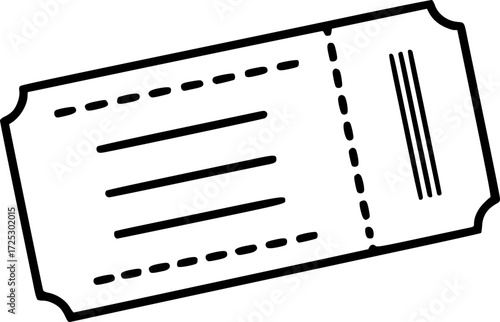  black ticket icon with dashed lines,  vector illustration