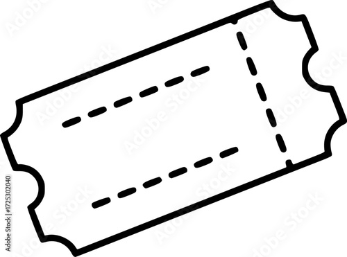  black ticket icon with dashed lines,  vector illustration