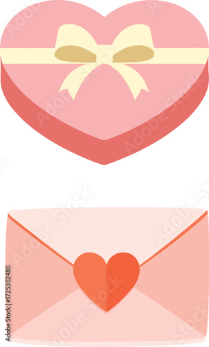 Romantic heart shaped gift box and envelope with heart embellishment celebrating love vector