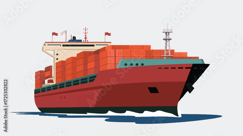 A stylized digital illustration of a large cargo container ship in a minimalist art style